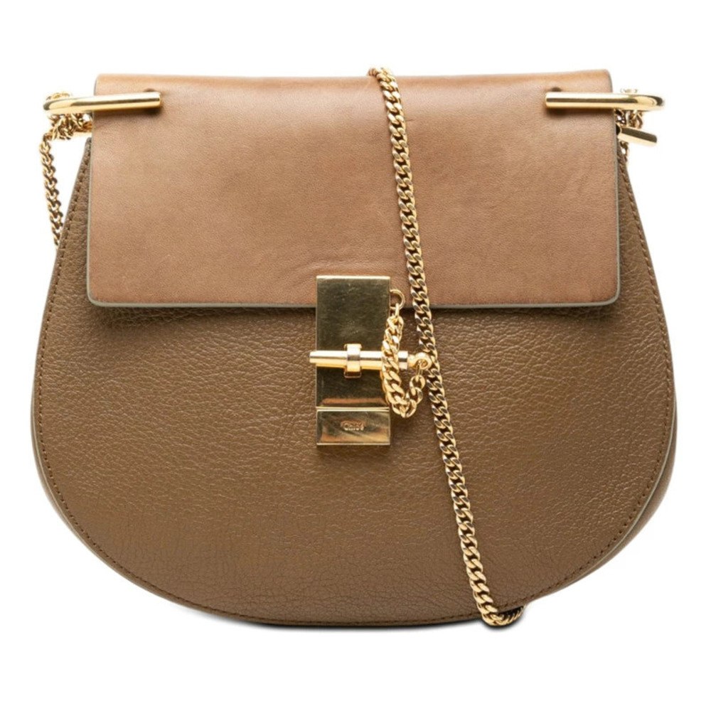 Chloe Drew Crossbody Chain Shoulder Bag Leather Brown Gold